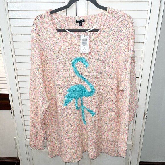 Torrid NWT Marled Flamingo Cotton Pullover Crewneck Sweater Size 2 / 2X/ 18-20 - Picture 2 of 6